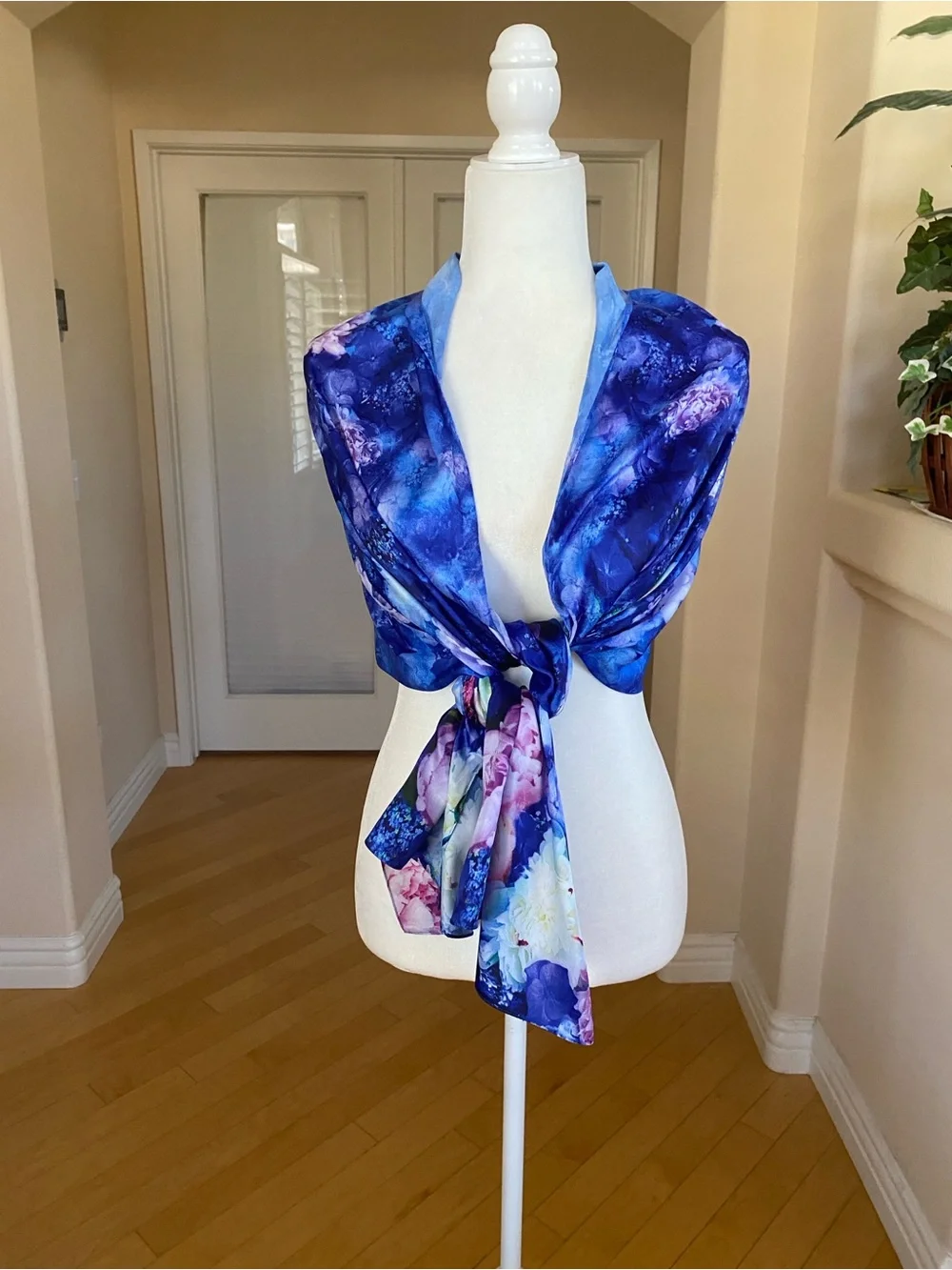 Silk Blue Floral Wrap Scarf Top